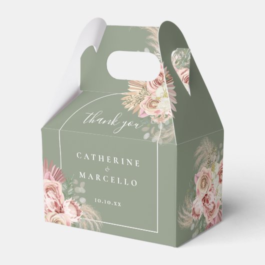 Salie Groene Pampas Gras Bloemboog Trouwen Bedankdoosjes (Voorkant Zijde)