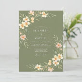 Salie Groene Perzik Flora Weide Bruiloft Kaart (Staand voorkant)
