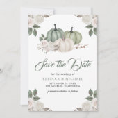 Salie Groene Pompoen Bloemige Bruiloft Save The Date (Voorkant)