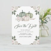 Salie Groene Pompoen Bloemige Bruiloft Save The Date (Staand voorkant)