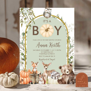Salie Groene Pompoen Bosdieren Baby Shower Kaart