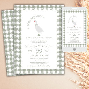 Salie Groene Preppy Dwaze Kleine Gans Babyfeestje Kaart