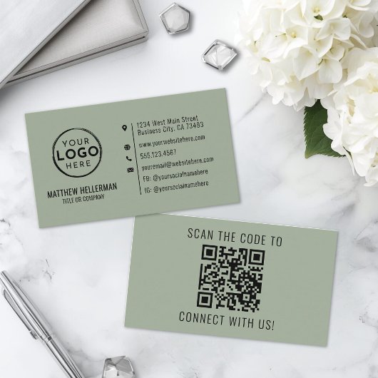 Salie Groene Professionele Minimalistische QR Code Visitekaartje