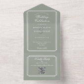 Salie Groene QR Code Art Deco Monogram Huwelijk All In One Uitnodiging (Binnen)