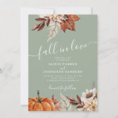 Salie groene QR-code Fall in Love botanische bruil Kaart (Voorkant)