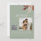 Salie groene QR-code Fall in Love botanische bruil Kaart (Achterkant)