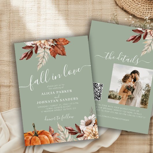Salie groene QR-code Fall in Love botanische bruil Kaart