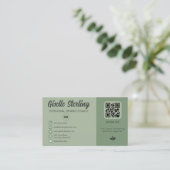 Salie groene QR-code monogram sociaal media Visitekaartje (Staand voorkant)
