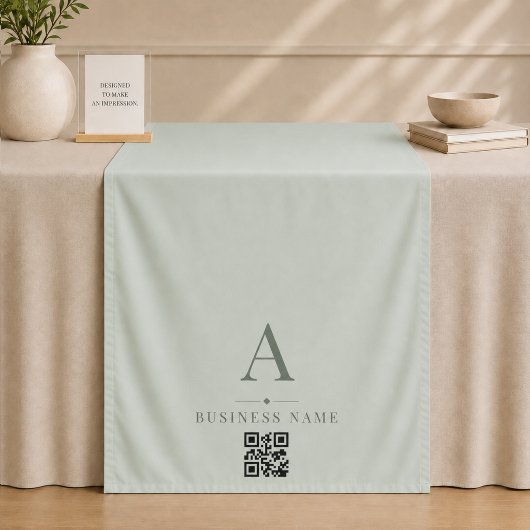 Salie Groene QR Code Zakelijke Tafel Runner Banner Wandkleed