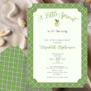 Salie Groene Quatrefoil Little Sprout Baby Shower Kaart