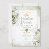 Salie Groene Quinceañera 15 Jaar Bloemen Gouden Kr Kaart (Voorkant)