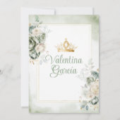 Salie Groene Quinceañera 15 Jaar Bloemen Gouden Kr Kaart (Achterkant)