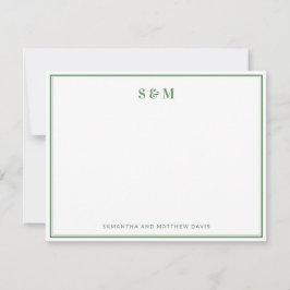 Salie Groene Rand Elegante Klassieke Monogram Notitiekaartje
