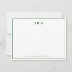 Salie Groene Rand Elegante Klassieke Monogram Notitiekaartje