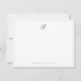 Salie Groene Rand Elegante Script Vintage Monogram Notitiekaartje