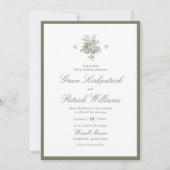Salie Groene Rand Klassieke Monogram Bruiloft Kaart (Voorkant)