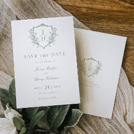 Salie Groene Regency Bloemenkroon Monogram Huwelij Save The Date
