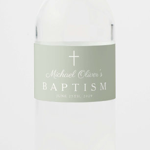 Salie Groene Religieuze Kruis Jongens Doop Waterfles Etiket