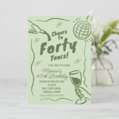Salie Groene Retro Disco Proost 40e Verjaardag Kaart (Staand voorkant)