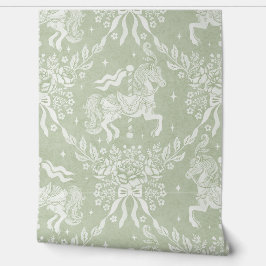 Salie Groene Rococo Draaiorgelpaarden en Bloemen Behang