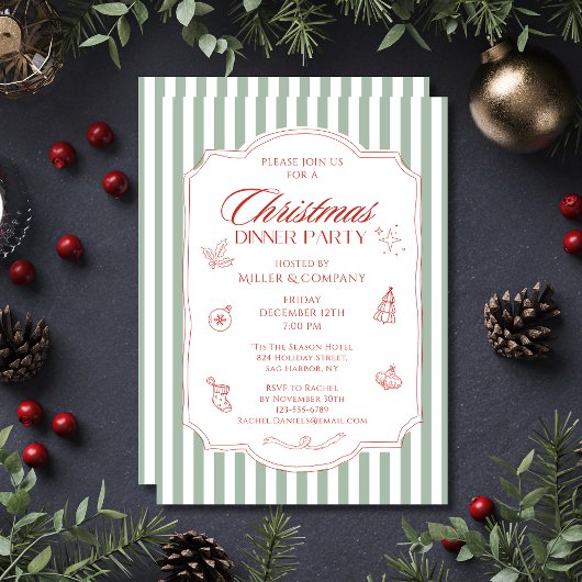 Salie Groene Rode Bedrijfs Kerst Dinner Kaart