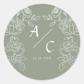 Salie Groene Roos Trouw Monogram Koppel Initialen Ronde Sticker (Voorkant)