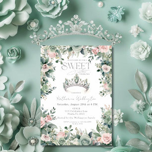 Salie Groene Roze Bloemenkroon Tiara Zilver Zoete Kaart