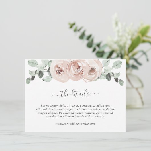 Salie Groene Roze Bloemige Stof Roze Trouwfeest Informatiekaartje (Staand voorkant)