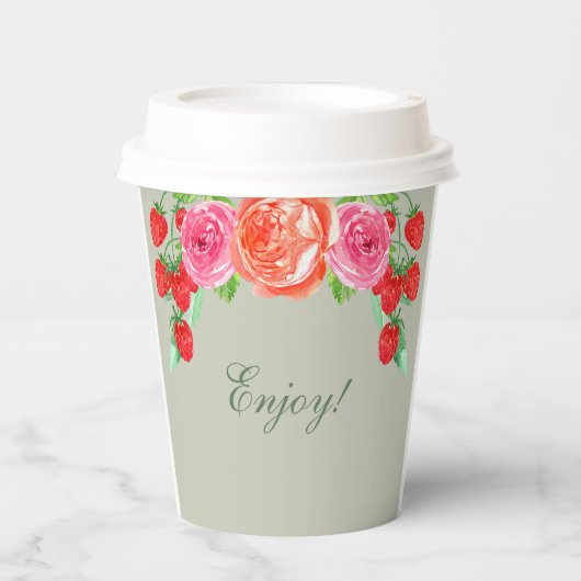 Salie Groene Roze Perzik Pioen Bruids Brunch Papieren Bekers (Voorkant)