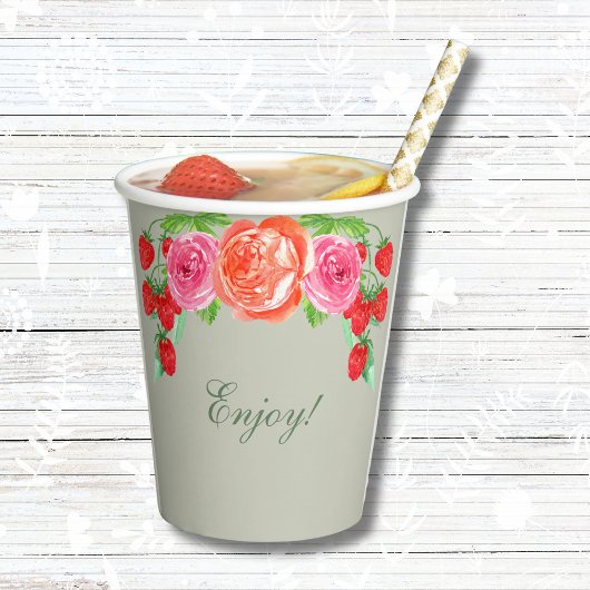 Salie Groene Roze Perzik Pioen Bruids Brunch Papieren Bekers