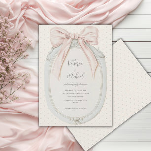 Salie Groene Roze Strik Frame Vintage Bruiloft Kaart
