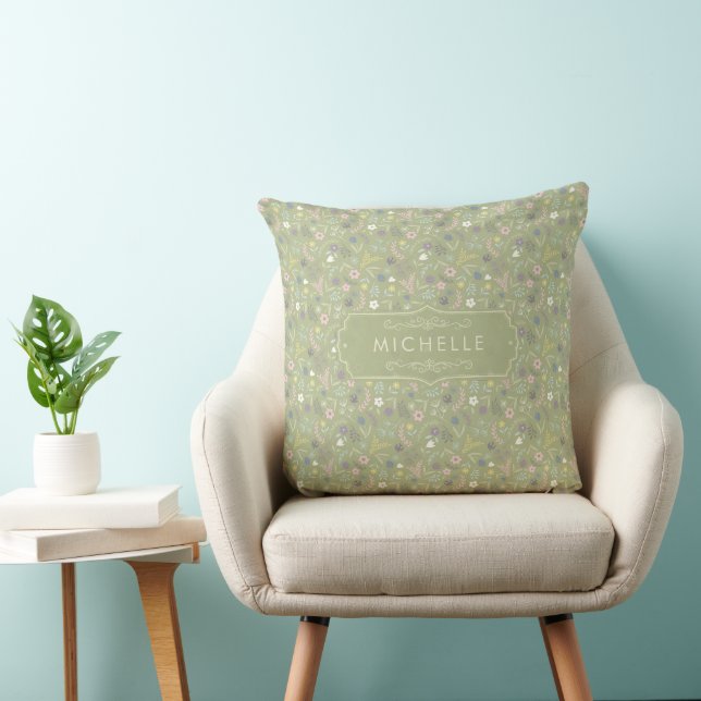 Salie Groene Roze Witte Bloemen Bloemrijk Boho Pat Kussen (Stoel)
