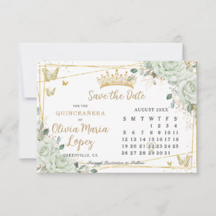 Salie Groene Rozen Bloemrijke Gouden Quinceañera K Save The Date