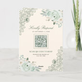 Salie Groene Rozen Kant Bloem Crème QR Code Trouwe (Achterkant)