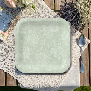 Salie Groene Rozen Tuinfeest Papieren Bordje