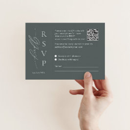 Salie groene RSVP kaart met QR-code en schrijflett