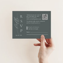 Salie groene RSVP kaart met QR-code en script lett