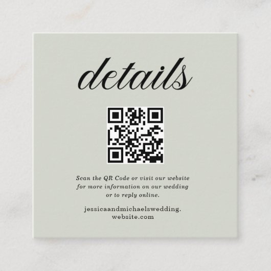 Salie Groene RSVP Website QR Code Foto Informatiekaartje (Voorkant)