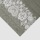 Salie Groene Rustieke Hout & Witte Kant Kantige Bo Tissuepapier (Detail)