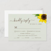 Salie Groene Rustieke Zonnebloem RSVP-reactiekaart RSVP Kaartje (Voorkant / Achterkant)