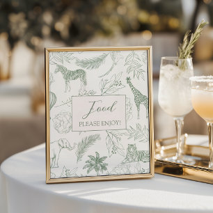 Salie Groene Safari Jungle Dieren Baby Shower Eten Poster