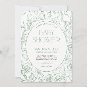 Salie Groene Safari Toile de Jouy Bruids Baby Show Kaart