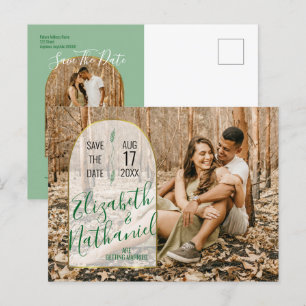Salie Groene Save the Date Aangepaste Boog Foto Sc Briefkaart