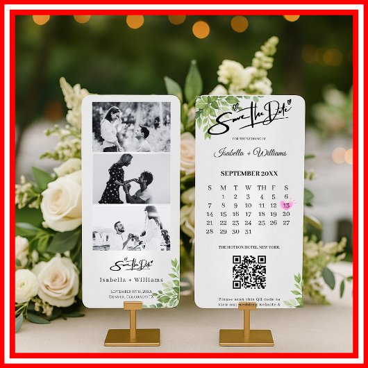 Salie Groene Save The Date Foto Strip QR Huwelijk