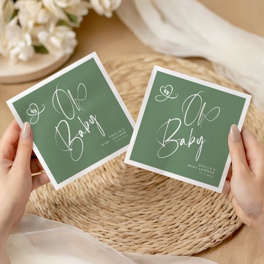 Salie groene script baby shower servetten