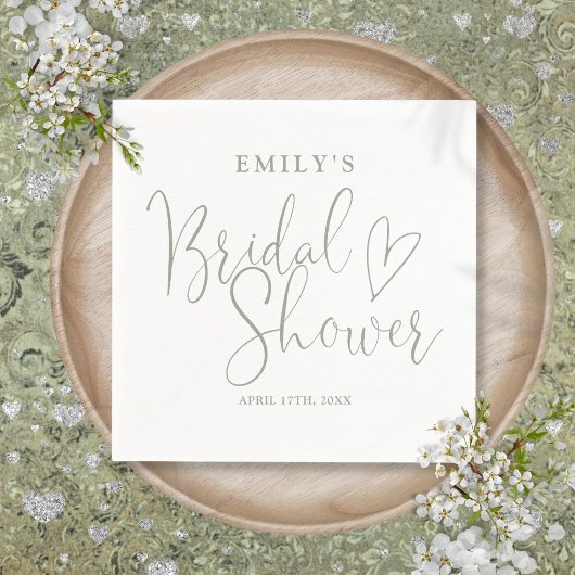 Salie Groene Script Calligrafie Bruidsdouche Servet