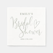 Salie Groene Script Calligrafie Bruidsdouche Servet (Voorkant)