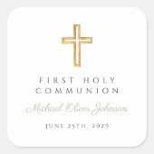 Salie Groene Script Jongen Eerste Communie  Vierkante Sticker (Voorkant)