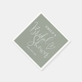 Salie groene script kalligrafie bruidsdouche servet (Hoek)