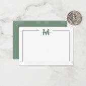 Salie Groene Script Minimalistische Monogram Notitiekaartje (Voorkant / Achterkant in situ)